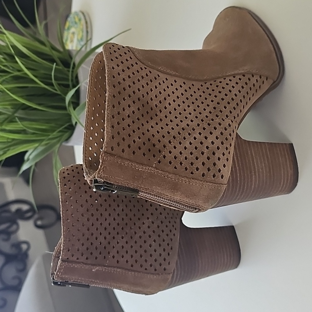 Lucky Brand Lamina Tan Peep-Toe Heeled Boots - Picture 2 of 8